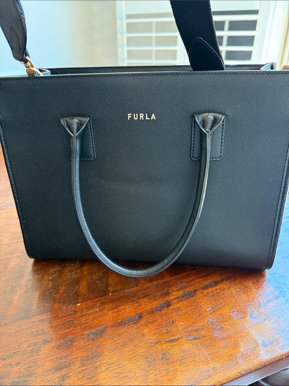 Furla Black Satchel with Gold Logo